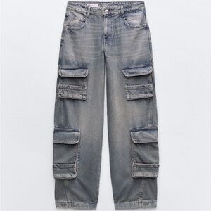 ZARA WOMEN MID-RISE TRF CARGO JEANS